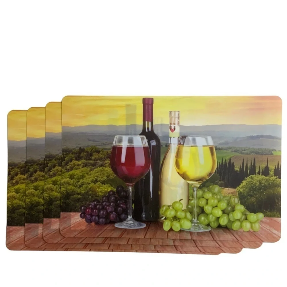 Placemats Wine Theme Print Indoor Outdoor Rectangle Scenic Landscape Set of 4